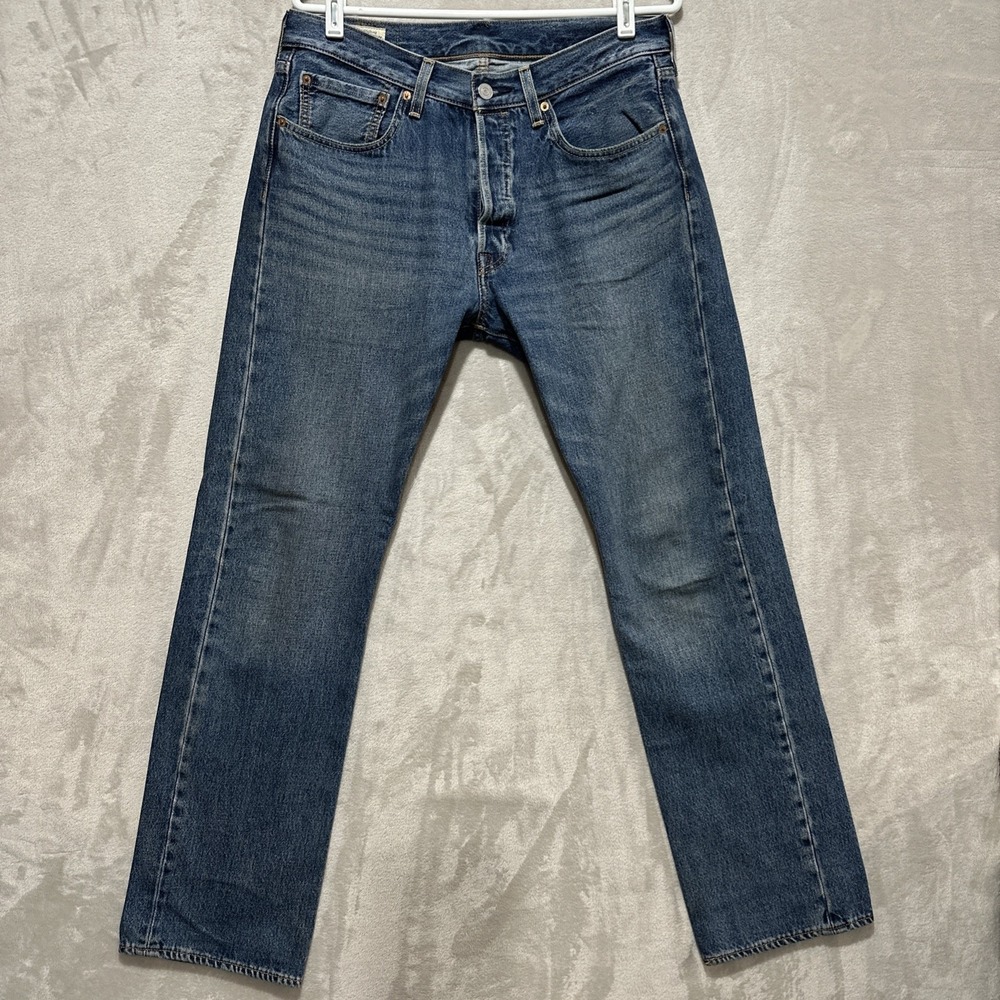 Rare Levi's 501 Premium Straight Denim Jeans Blue Sz 31 Batwing Red Button Fly
